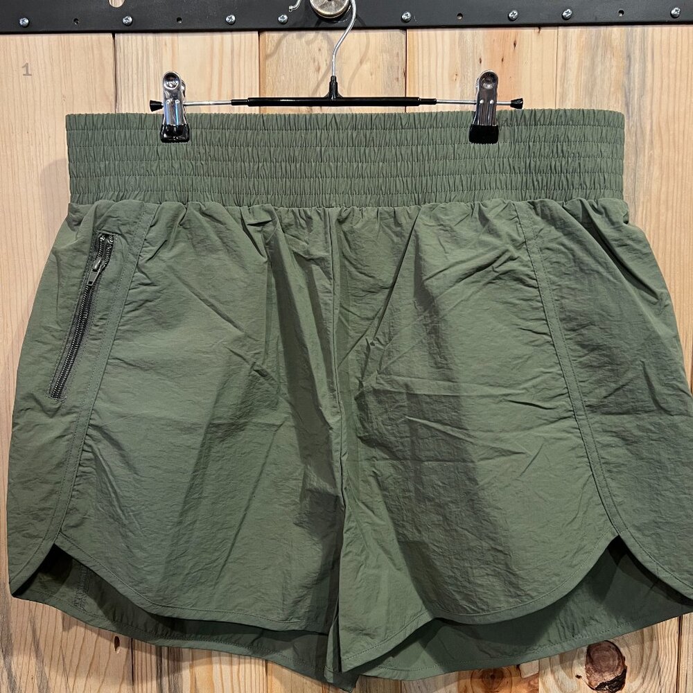 Zenana Plus Size Windbreaker Smocked Waistband Running Shorts Built In Brief-2X